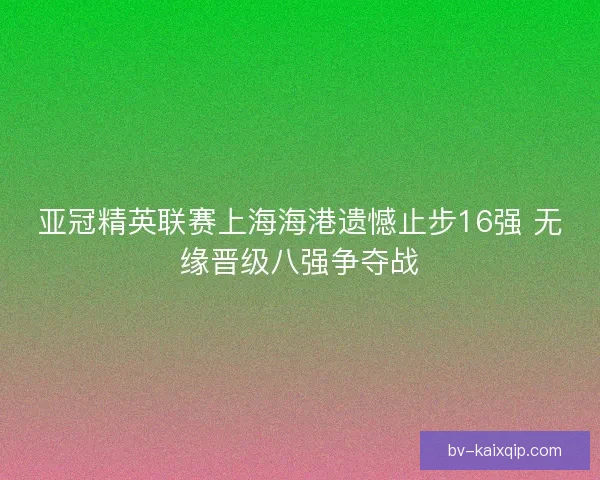 亚冠精英联赛上海海港遗憾止步16强 无缘晋级八强争夺战